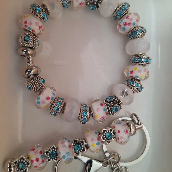 Handmade Multi Color Glass Beaded Bracelet Set. With Silver Encased Gem Stones. - Picture 1 of 1